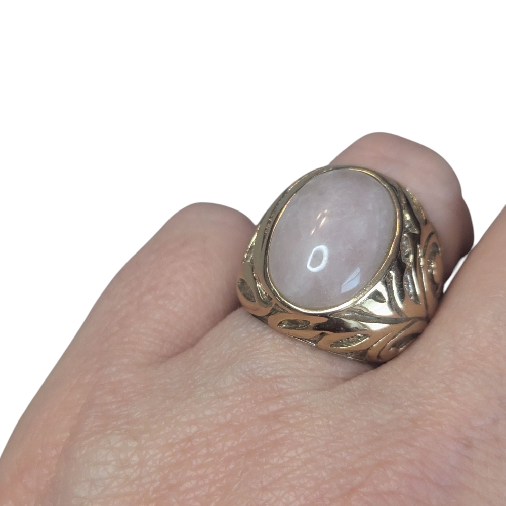 VTG SX Sally C Treasures Milky Rose Quartz Gold Tone Statement Ring Women's 7 - Picture 4 of 14